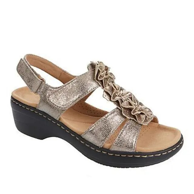 Women's beige bohemian orthopedic sandals with cushioned comfort footbed for all-day pain relief