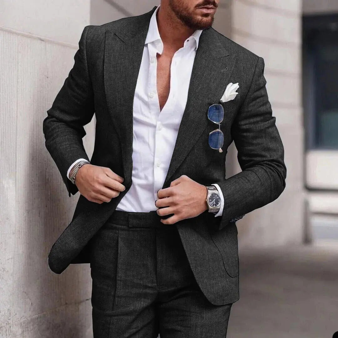 Santino men's charcoal wool blend tailored two-piece suit with crease-resistant slim silhouette