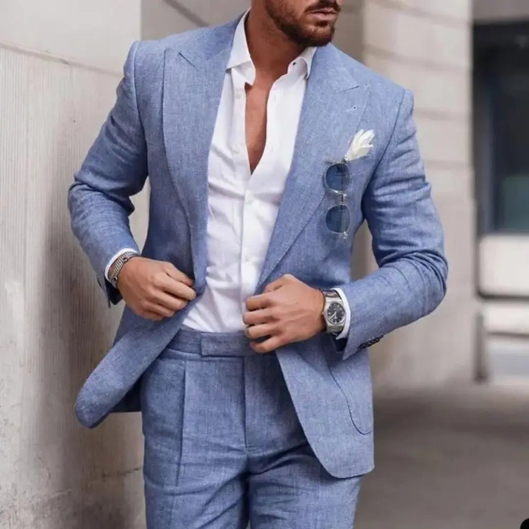 Santino men's charcoal wool blend tailored two-piece suit with crease-resistant slim silhouette