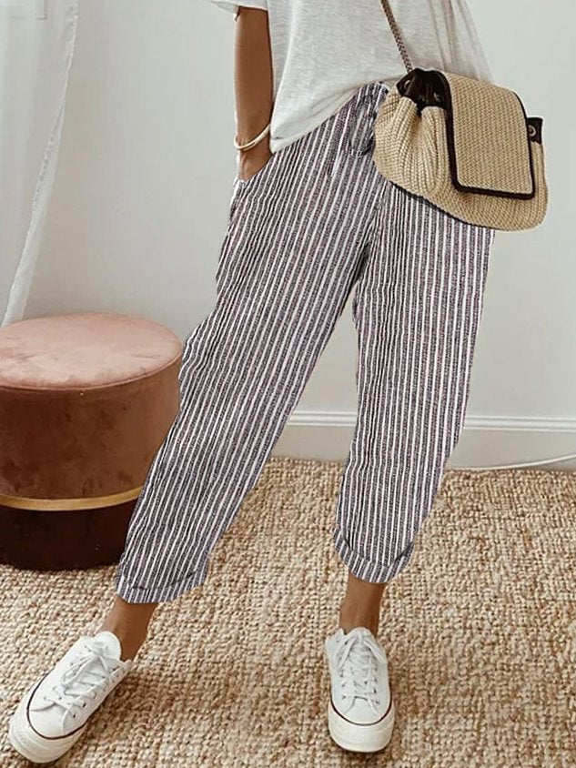 Lightweight breathable linen trousers, relaxed full-length fit with anti-sweat fabric for sunny days