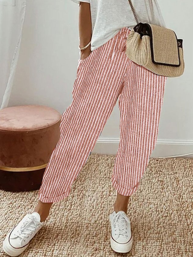 Lightweight breathable linen trousers in natural tone, relaxed full-length fit with anti-sweat fabric