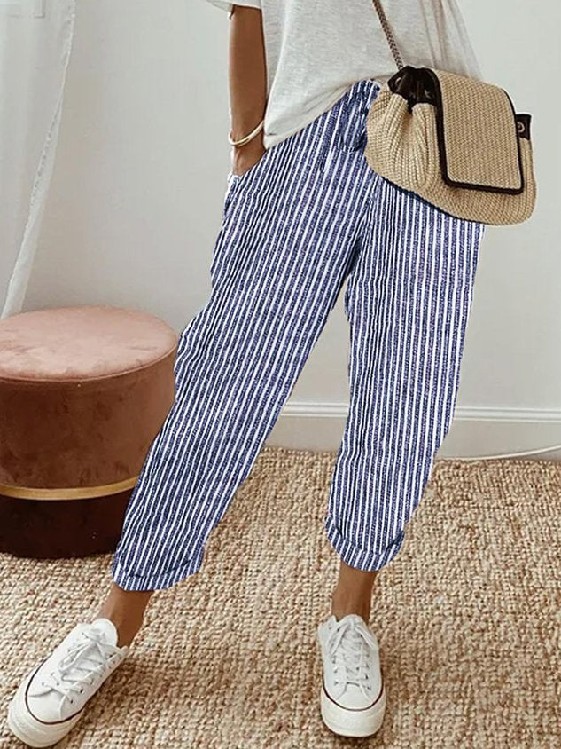 Lightweight breathable linen trousers relaxed full-length fit anti-sweat fabric for sunny day comfort