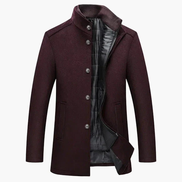 Men's classic winter coat black stand-up collar tailored business casual slim-fit overcoat