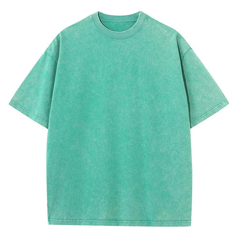 Men's heavyweight cotton boxy fit retro T-shirt in garment-dyed washed finish, oversized silhouette