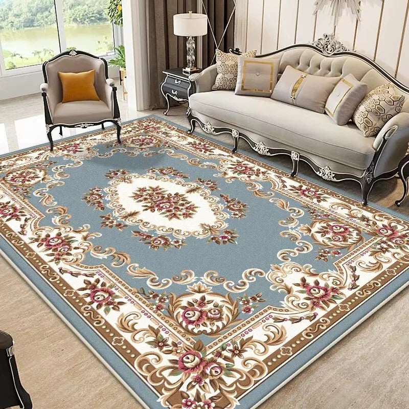 European style luxury floral area rug in soft flannel, non-slip large floor mat for living room
