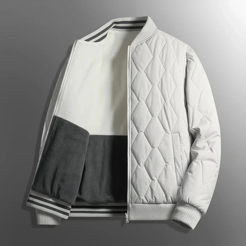Men's quilted reversible bomber jacket cozy fleece two-in-one versatile outerwear casual style