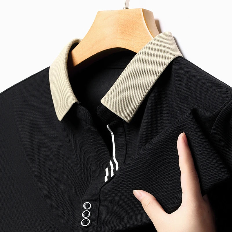 Belgravia stretch polo shirt for men, breathable ribbed collar short sleeve golf performance top