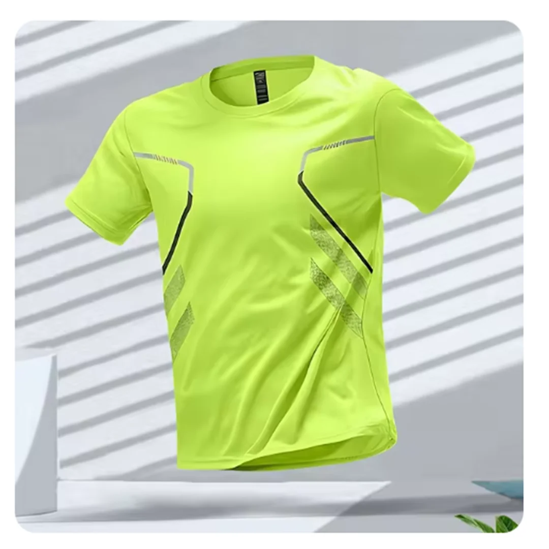Men's light blue ice silk sport tee, slim athletic fit, moisture-wicking quick-dry running shirt