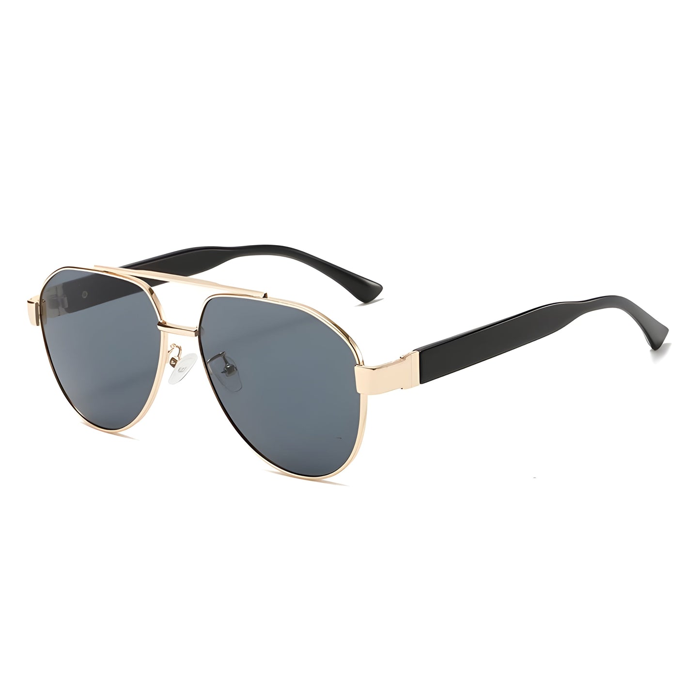 Gold-plated double bridge aviator sunglasses with gradient tint UV400 lenses and black temples
