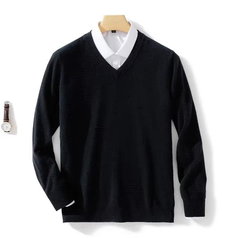 Men's wool blend V-neck sweater lightweight knit casual fit winter layering pullover up to 5XL