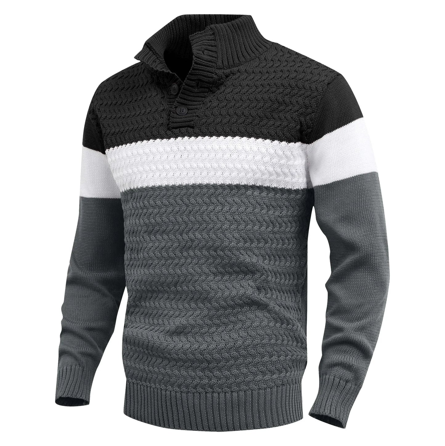 Men's color block cable knit pullover sweater regular fit stand collar modern style