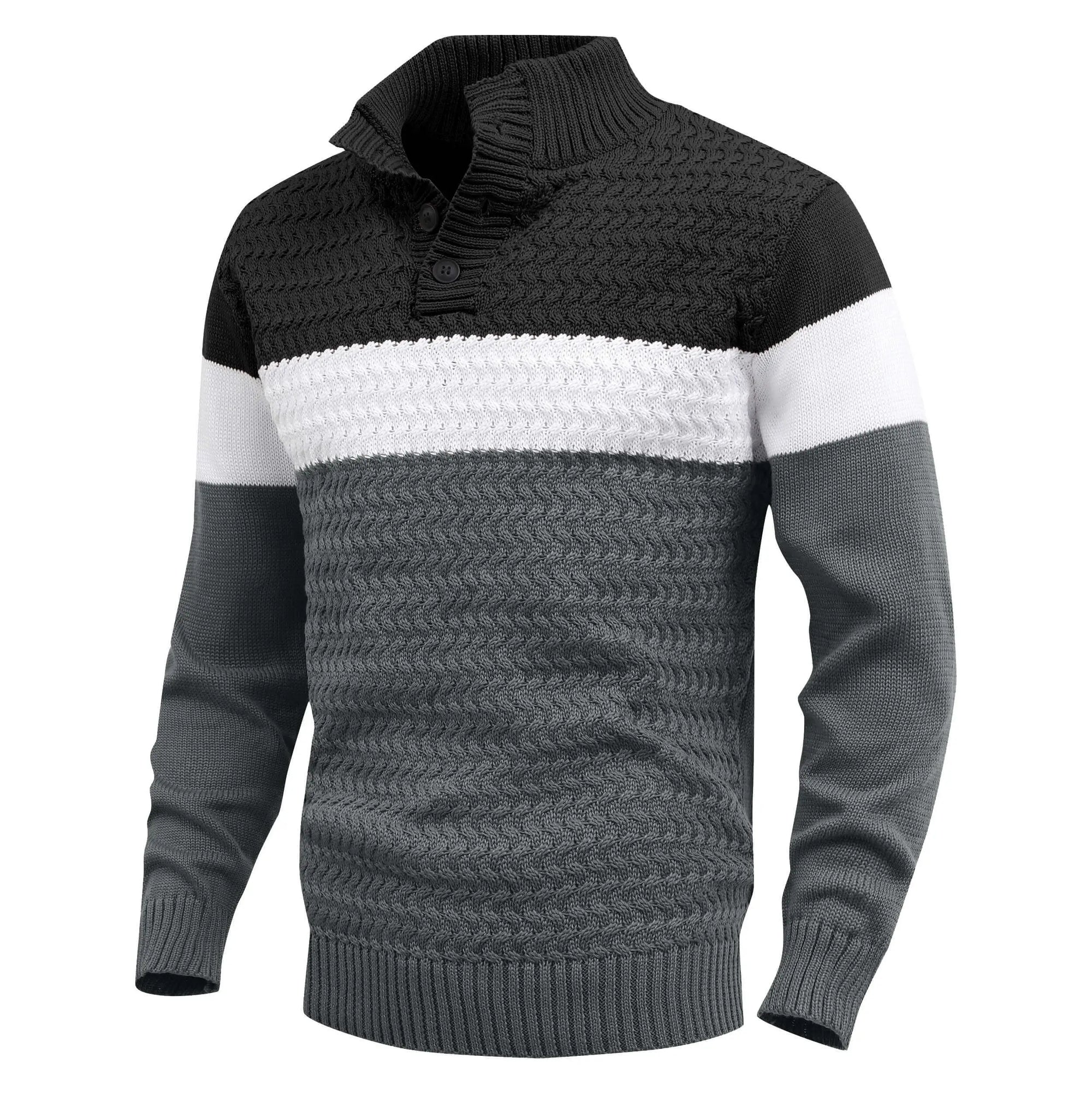 Men's color block cable knit pullover sweater regular fit stand collar modern style