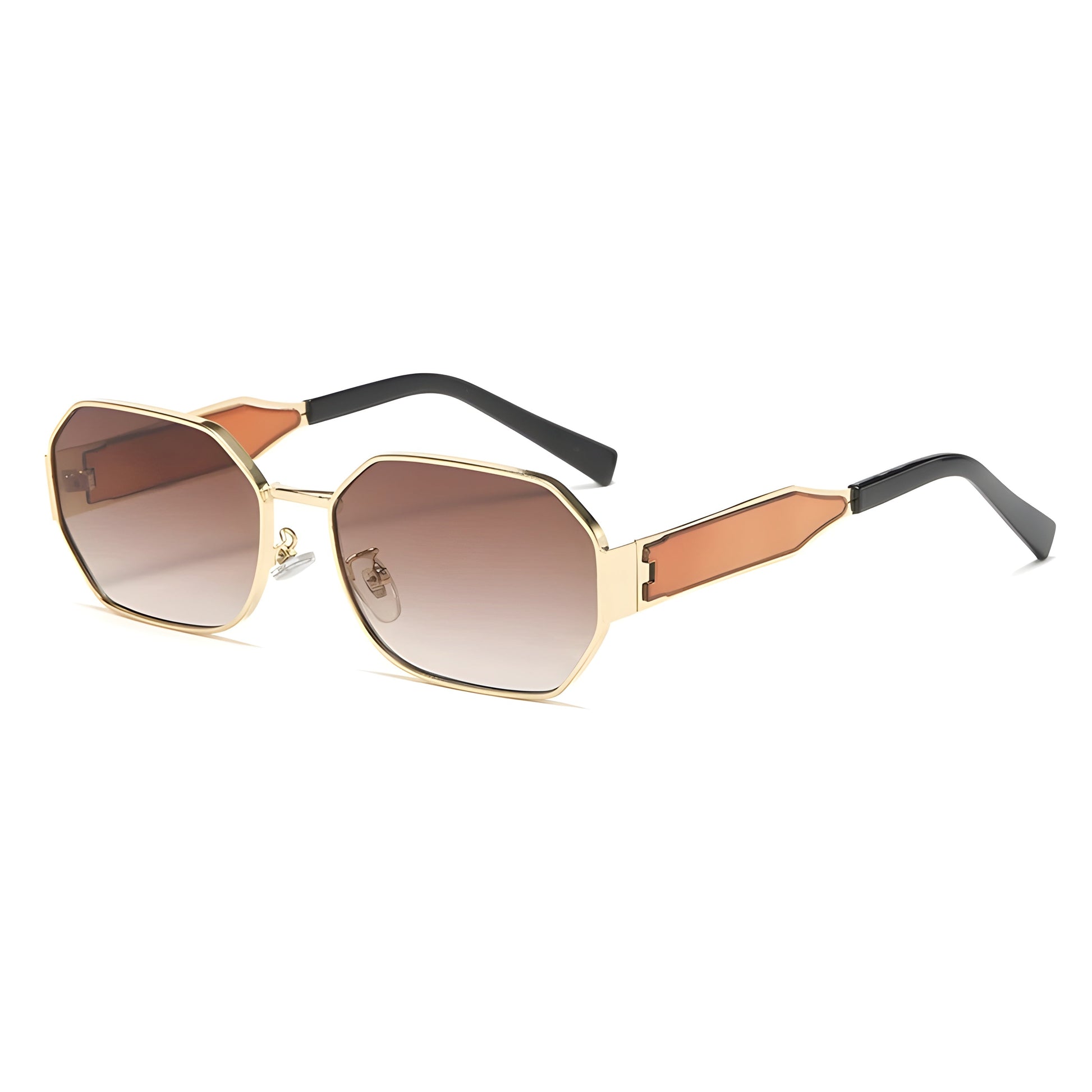 Geometric octagon aviator sunglasses gold trim gradient UV lenses unisex bold modern style