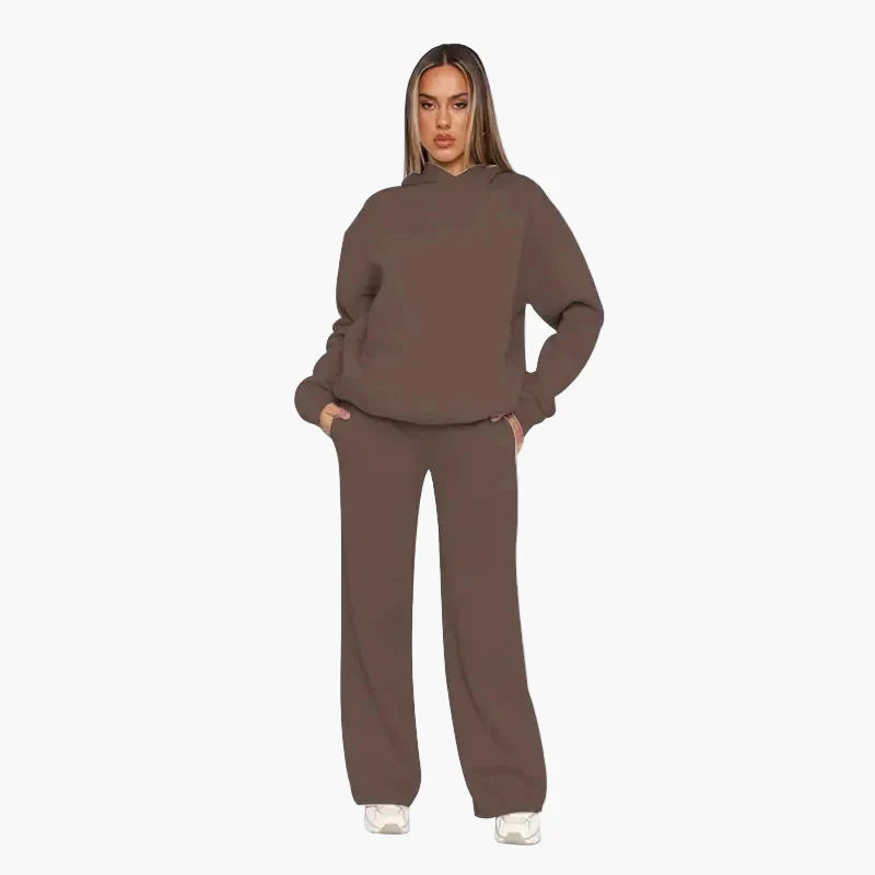 Women's cozy loungewear set hoodie wide leg pants casual relaxed fit kangaroo pocket