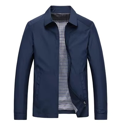 Men's lightweight navy windbreaker jacket with check lining, slim fit, ideal for golf and outdoor spring wear
