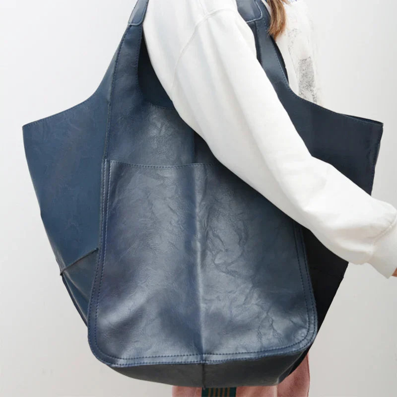 Urbann-Vibe Arlo Rove women's oversized black leather tote bag with deep side pockets