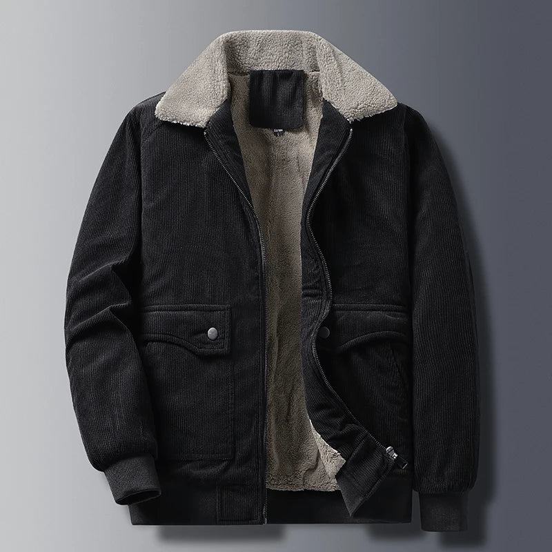 Men's relaxed fit corduroy jacket casual style with textured exterior for everyday wear