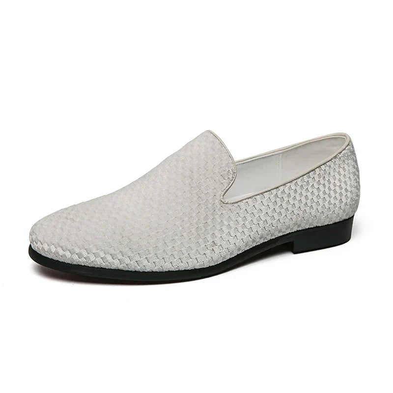 Men's slip-on loafers with embossed geometric pattern, sleek silhouette for modern professional style