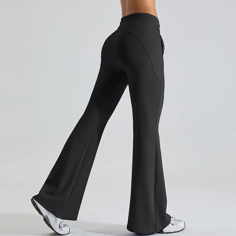 Women's black flared yoga pants high-rise waist stretch performance fabric contour fit