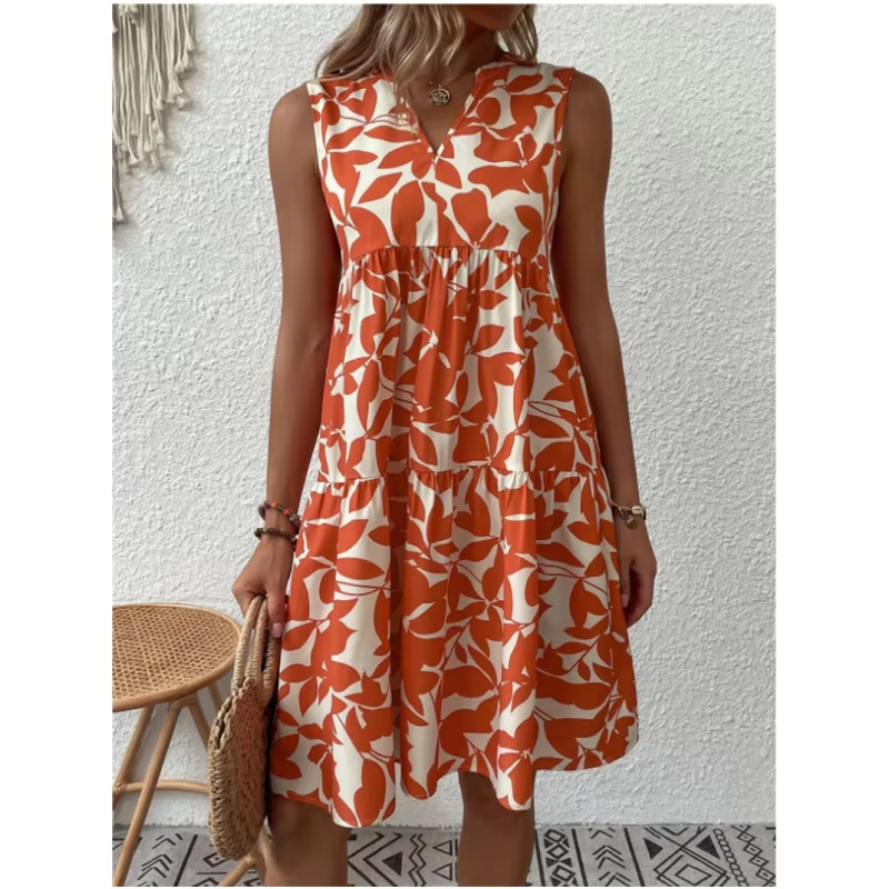 Floral print high waist A-line midi skirt women lightweight breathable summer everyday wear