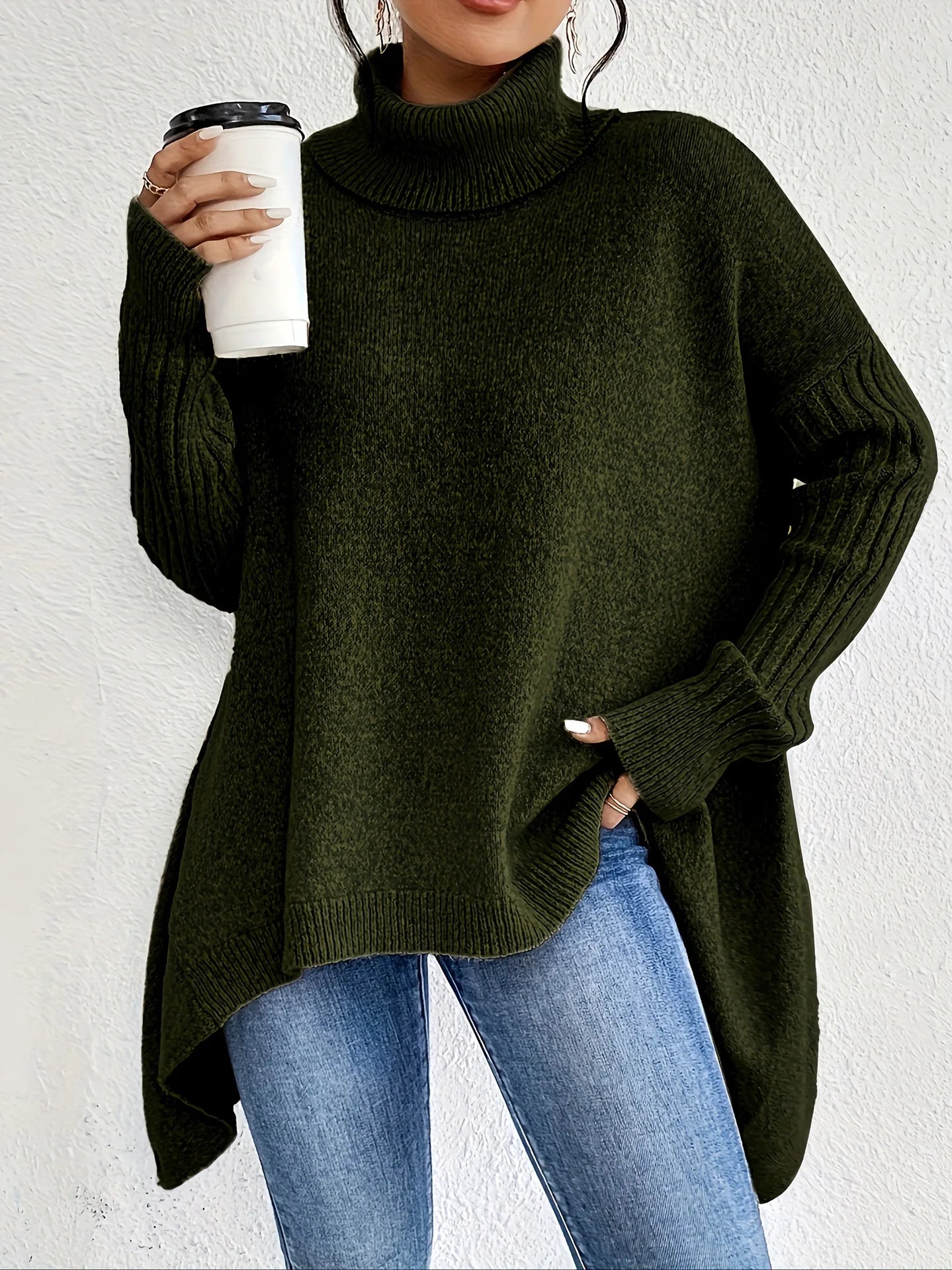 Women's ivory cashmere turtleneck sweater relaxed oversized fit luxuriously soft cozy winter style