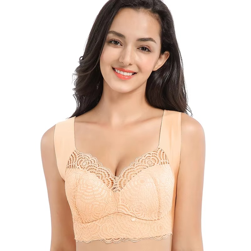 Nude lace full-coverage underwire lifting bra with wide straps for all-day support
