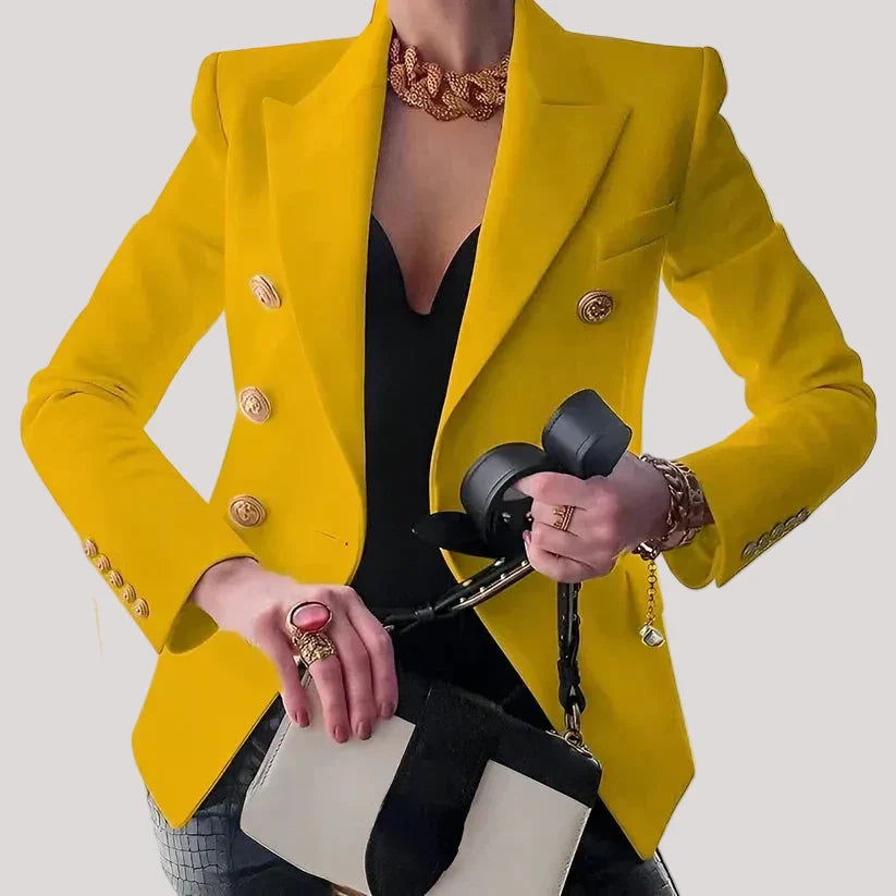 Women's structured double-breasted blazer tailored chic fit for a polished, confident silhouette