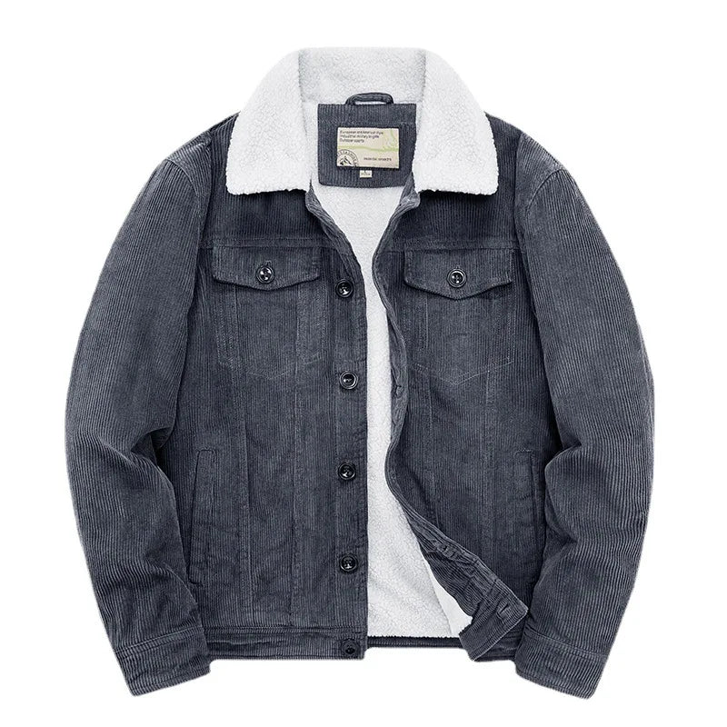 Men's quilted cotton windbreaker short parka with corded finish, warm casual windproof outerwear
