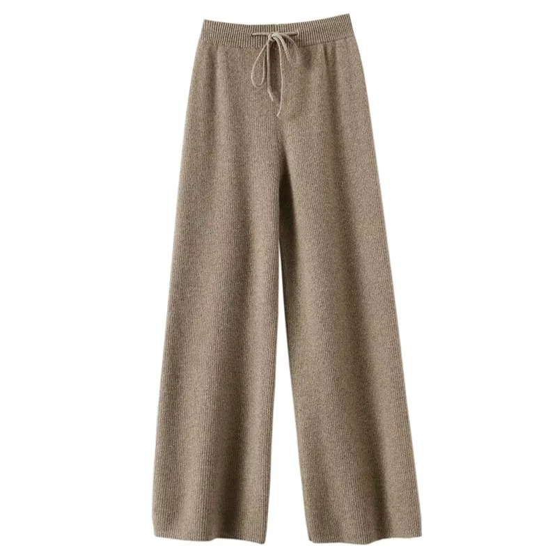 Women's high waist wide leg woolen knit pants, soft wool-blend stretch fabric for winter warmth
