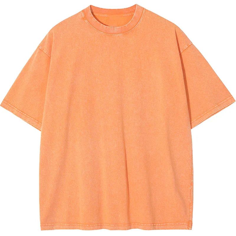 Men's heavyweight cotton boxy fit retro t-shirt in garment-dyed washed finish for daily wear