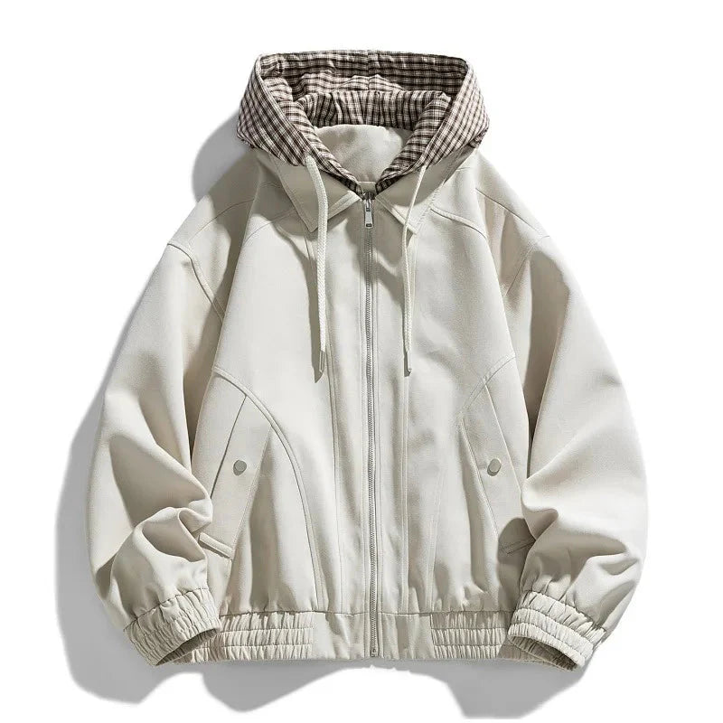 Men's oversized hooded bomber jacket casual outerwear relaxed fit with stylish collared hood