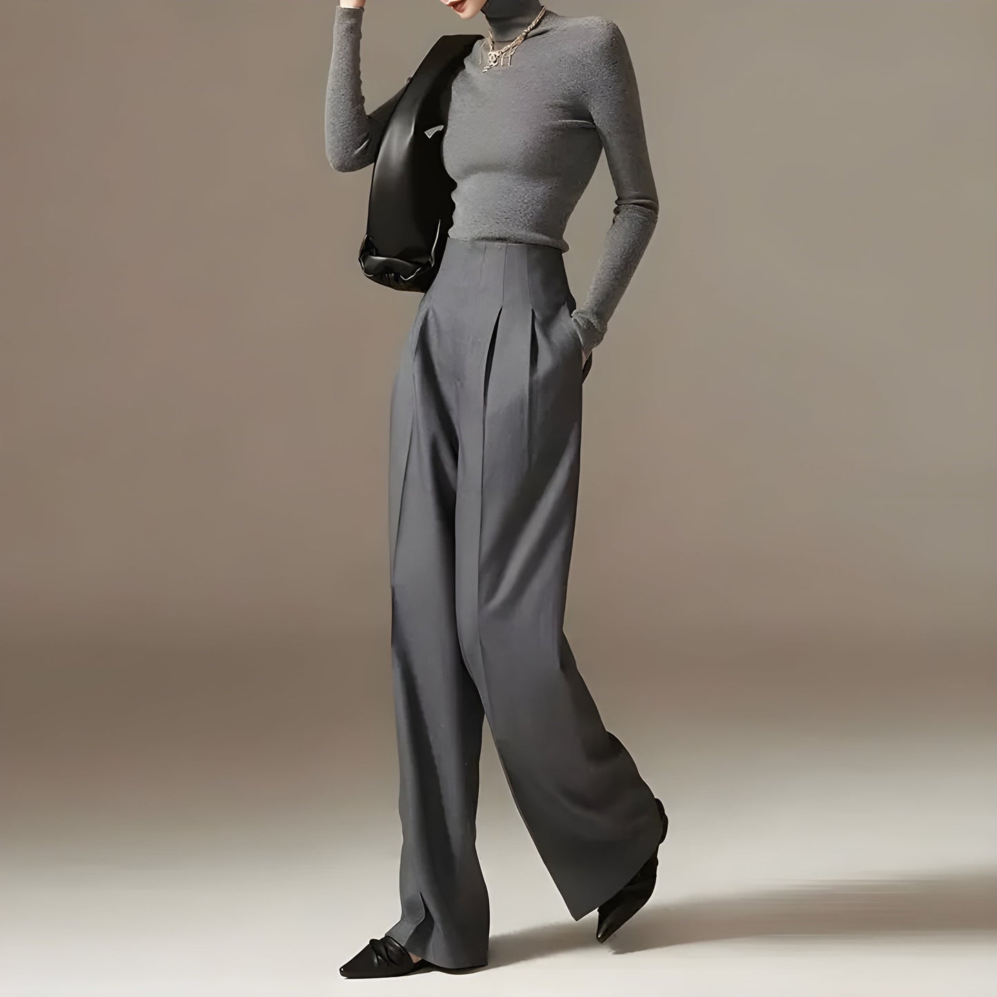 Women's pleated palazzo pants cinched high waist wide-leg silhouette with deep pockets