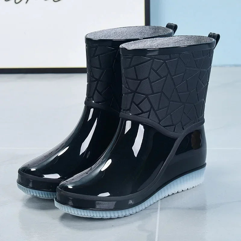 Women's waterproof winter rain boots black durable sole all-day comfort in wet weather