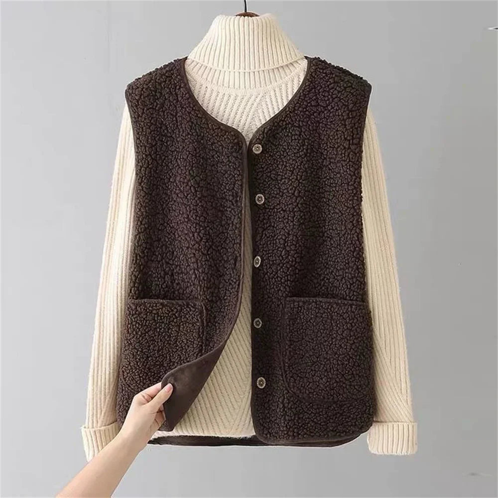 Cascade lightweight lamb wool blend vest button-front unisex layering piece with side pockets