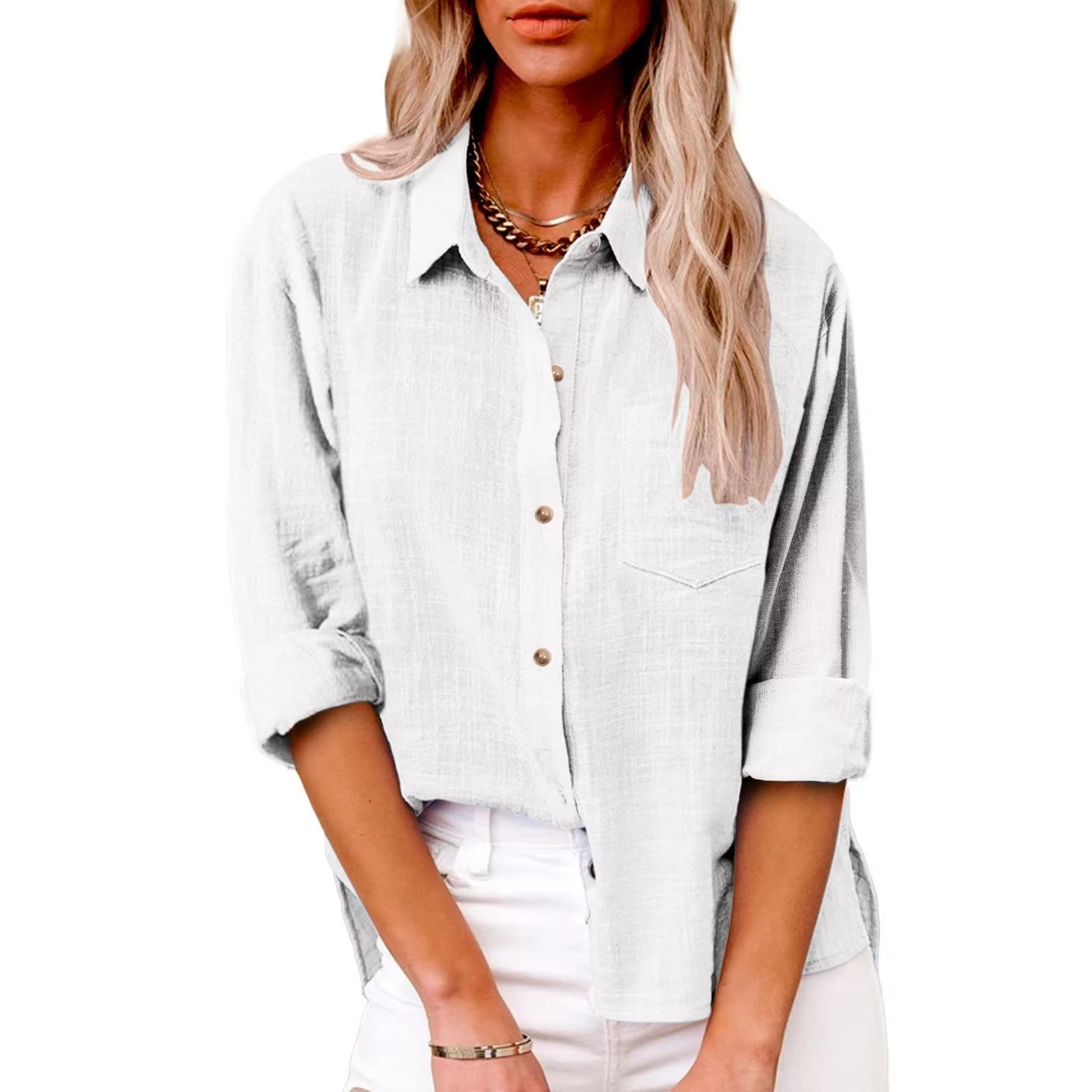 Women's cotton linen long sleeve blouse, breathable lightweight casual spring top with relaxed elegant fit