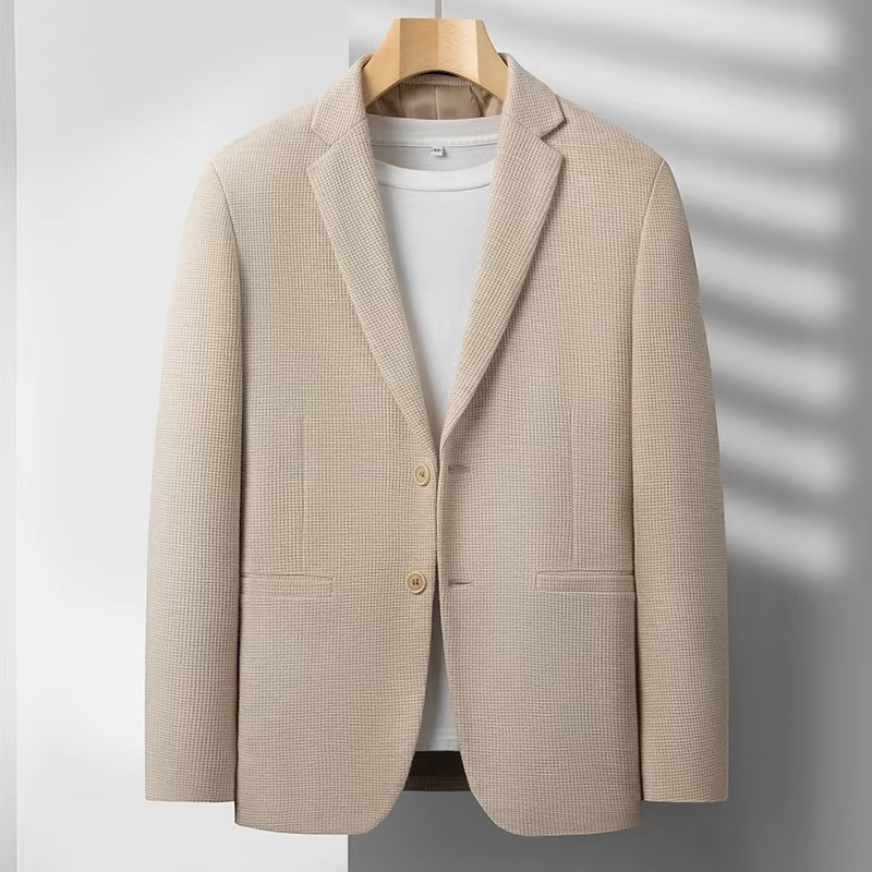 Men's wool blend tailored suit jacket slim fit structured drape business formal versatile layer