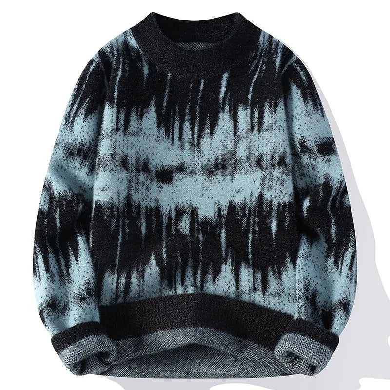 Women's abstract gradient knit sweater soft warm ribbed neckline structured cuffs modern style