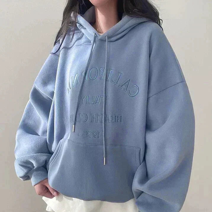 Women's oversized hoodie cozy loose fit dropped shoulders hygge-inspired relaxed casual style