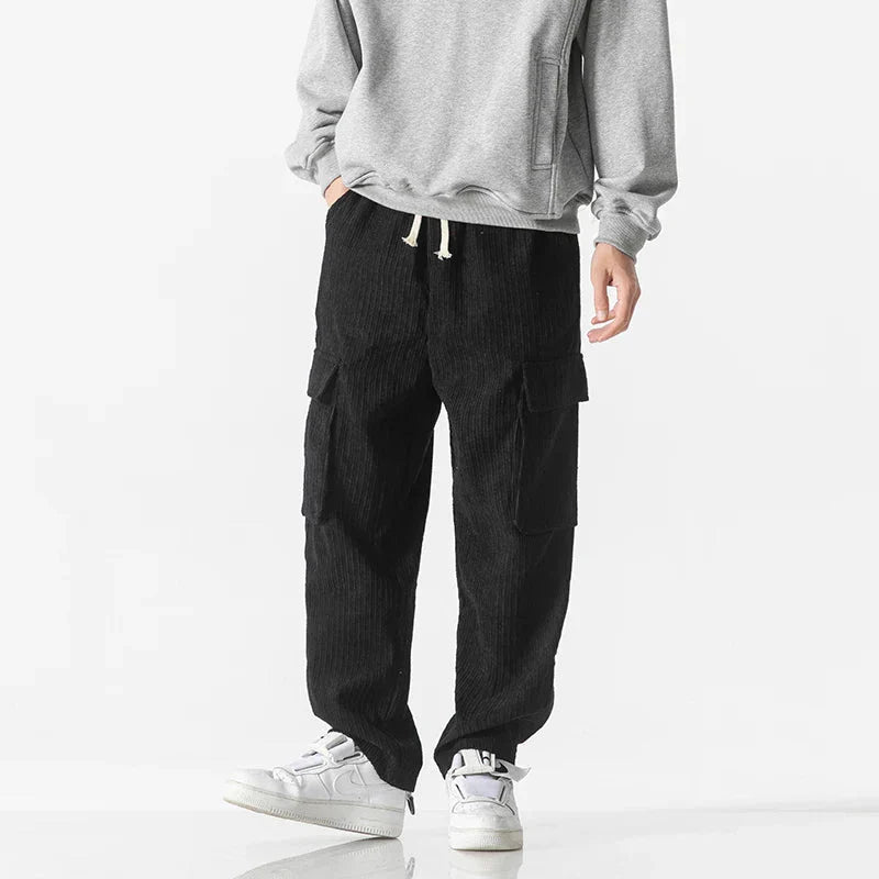 Men's gray relaxed fit cargo sweatpants with multiple functional pockets for casual everyday wear