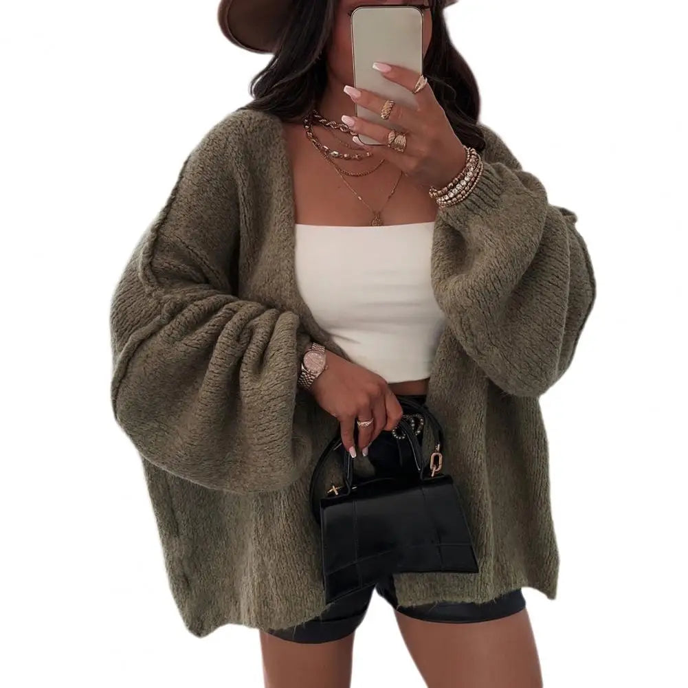 Women's oversized chunky knit cardigan open front relaxed fit cozy warm layering essential