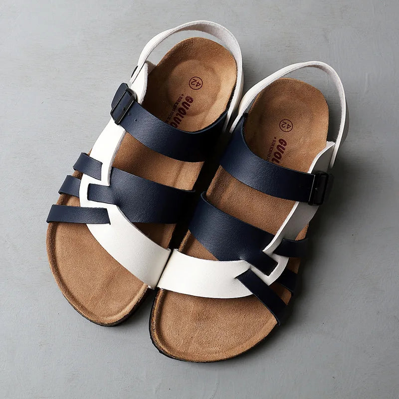Samoa brown leather sandals with suede lining and cushioned cork footbed for everyday comfort