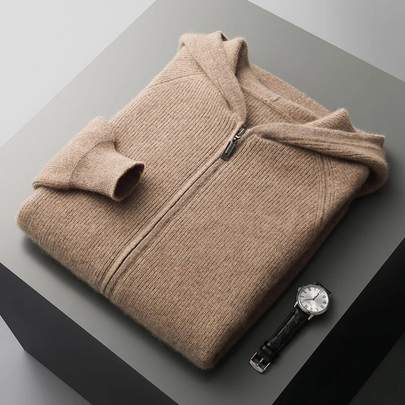 Men's navy zip-up wool sweater tailored fit with ribbed cuffs and hem for structured style