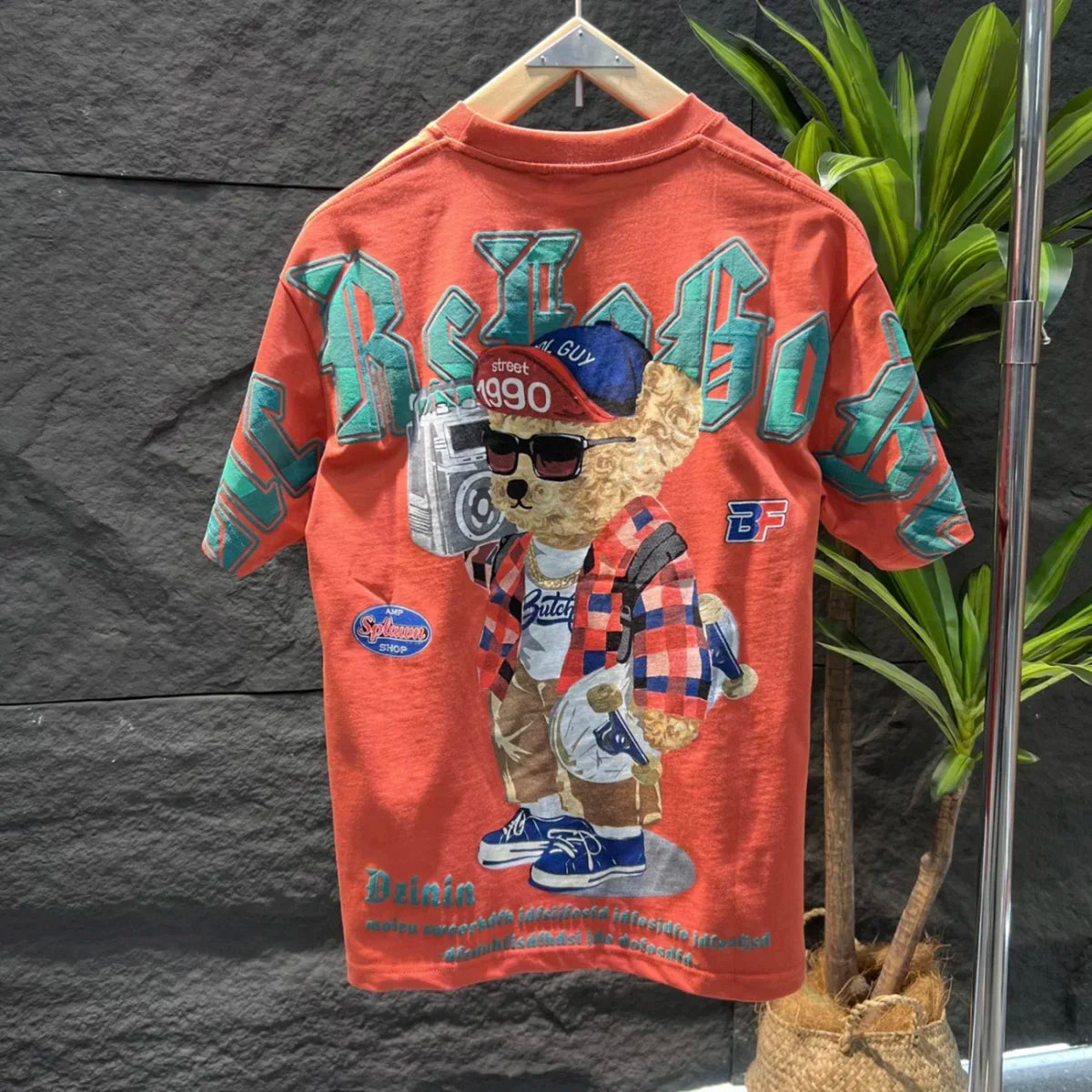 Oversized vintage wash graphic tee unisex streetwear cotton blend with warped vandal print