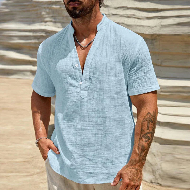 Corlain Bay men's polo shirt lightweight cotton blend crinkled weave texture casual summer minimalist fit