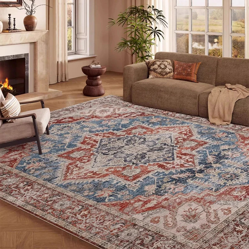 Pink vintage Nordic style living room rug, non-slip machine washable foldable mat for modern homes