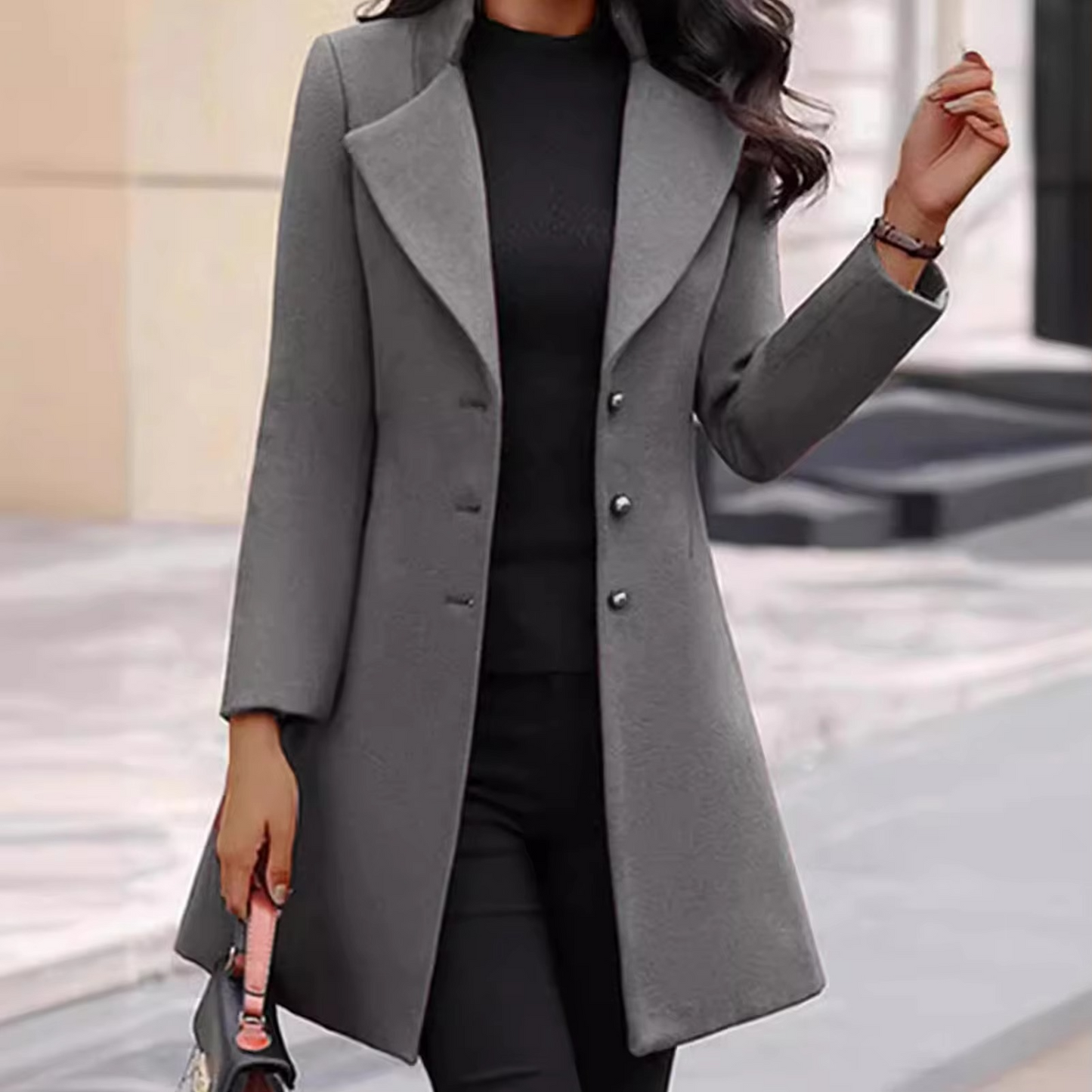 Women's mid-length slim fit wool coat single-breasted winter jacket tailored silhouette