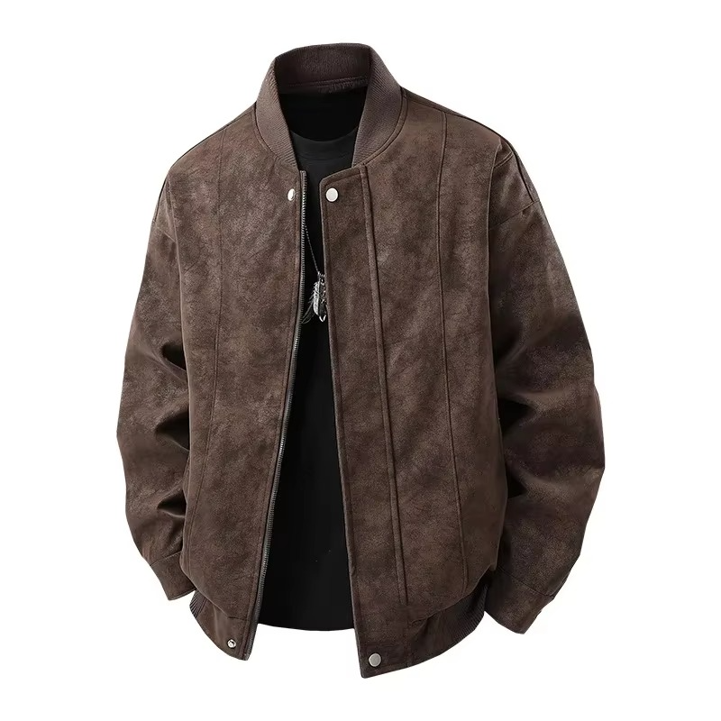 Men's lightweight faux leather jacket Hong Kong streetwear style, breathable tailored cut spring layer
