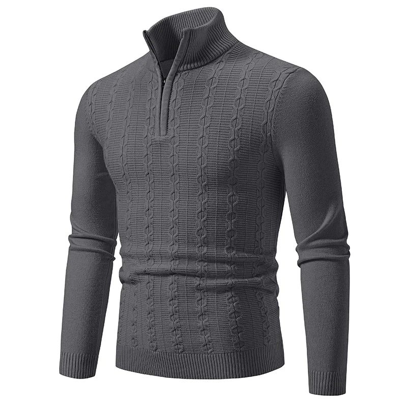 Cream cable knit half-zip sweater tailored fit with classic textured pattern for everyday style