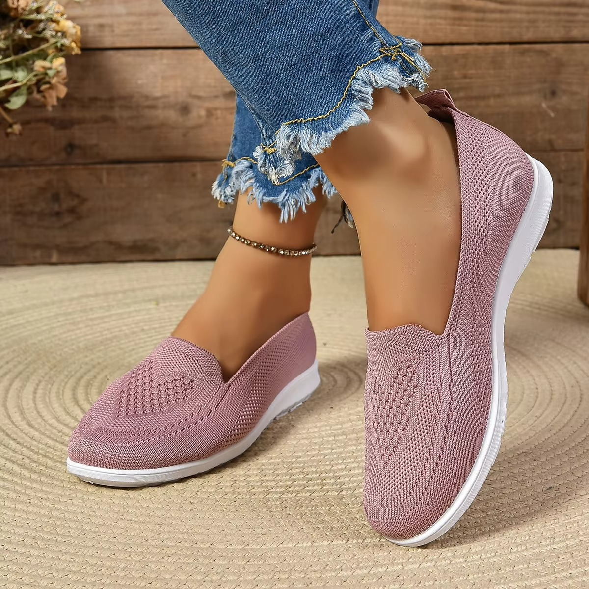 Women's mesh slip-on flats lightweight breathable loafers in neutral tones for summer comfort