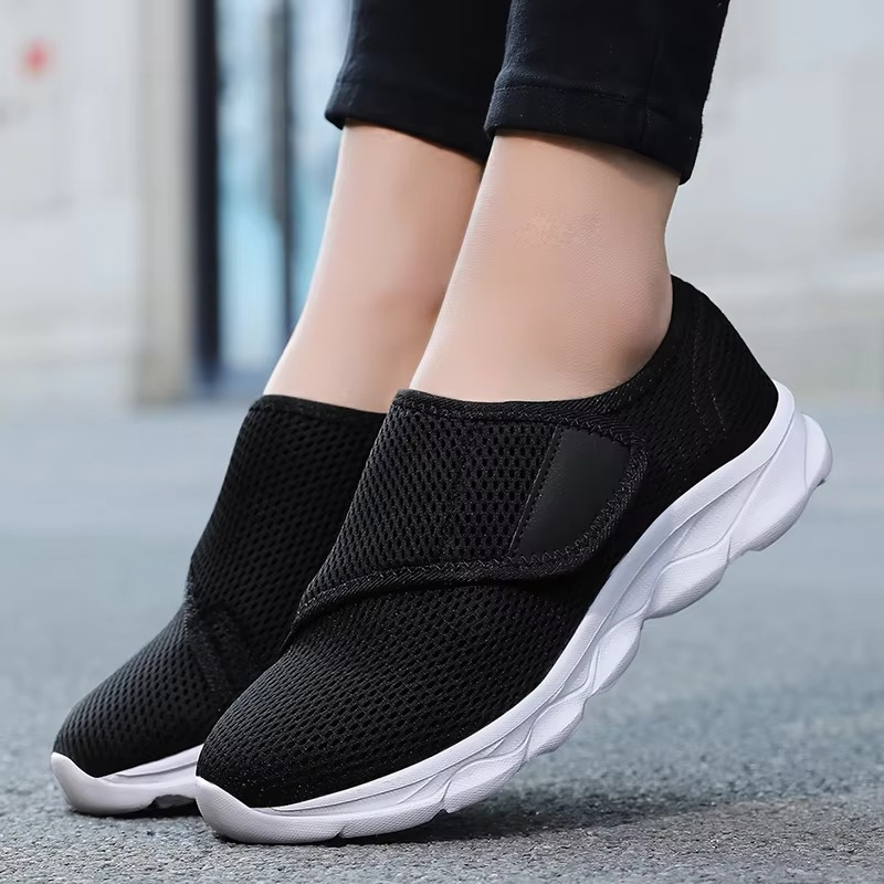 Beige orthopedic wide-fit walking shoes with adjustable strap closure and extra-wide diabetic-friendly toe box